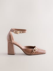 Brown Forever Comfort® Buckle Closed Toe Block Heels - Image 1 of 5
