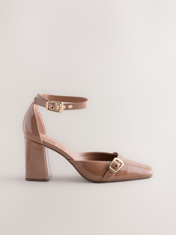 Brown Forever Comfort® Buckle Closed Toe Block Heels - Image 1 of 5