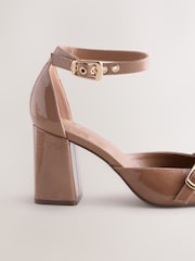 Brown Forever Comfort® Buckle Closed Toe Block Heels - Image 3 of 5