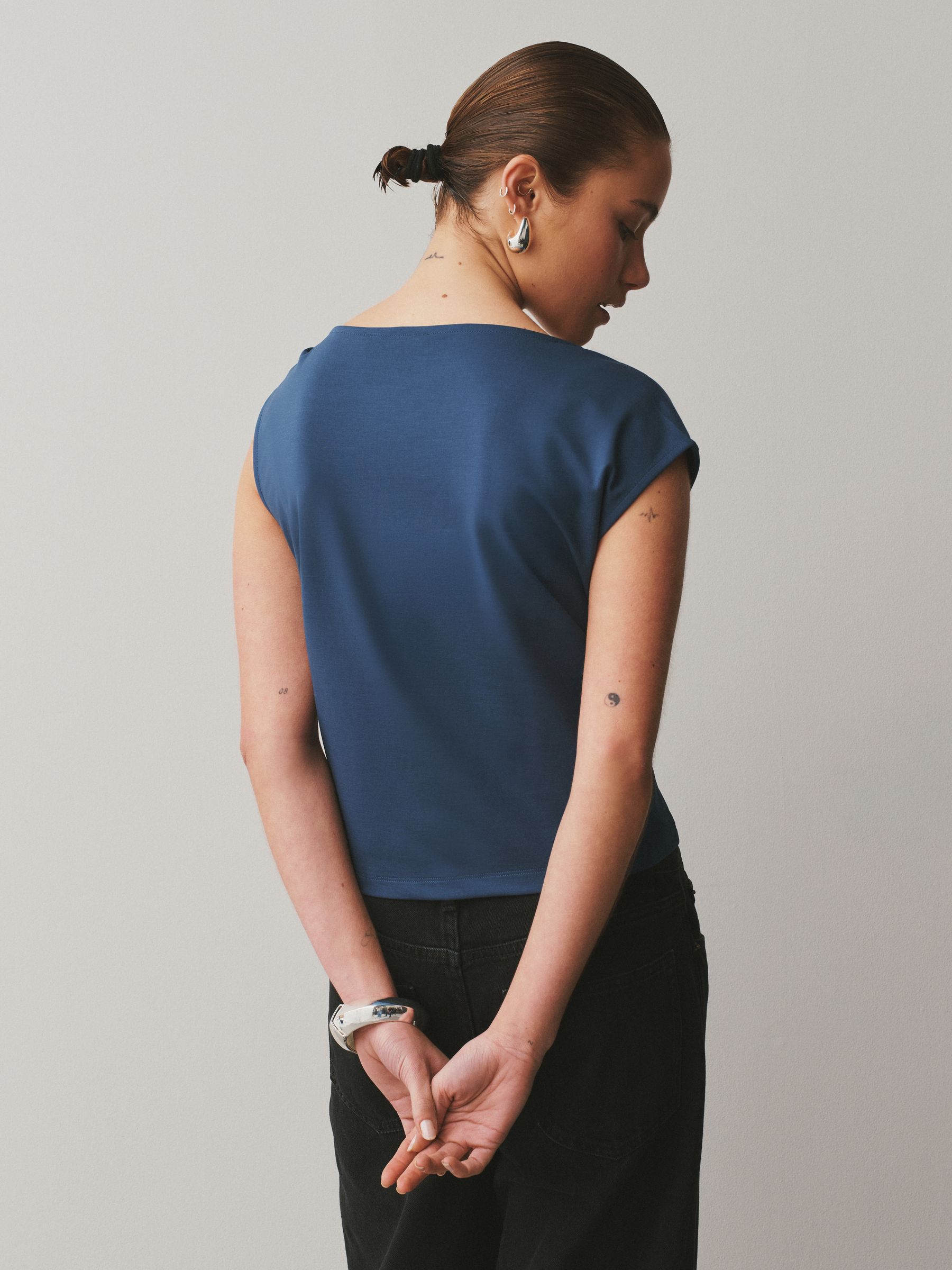 meltthelady メルトザレディ drape string tops Buy Navy Blue/Silver Sleeveless Drape Hardware Top from Next USA
