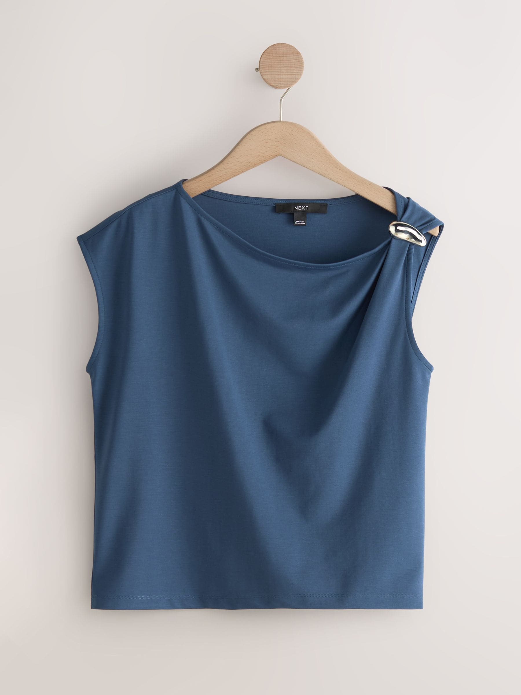 Buy Navy Blue/Silver Sleeveless Drape Hardware Top from Next USA