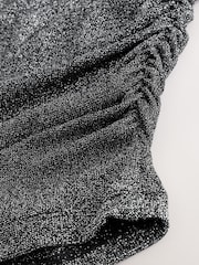 فضي - Sparkle Metallic Cowl Drape Short Sleeve Top - صورة 3 من 3
