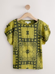 Ochre Patch Paisley Print - رداء علوي بتصميم أنيق وملمس بارز وكم مزين بكشكشة - صورة 8 من 8