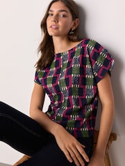 Pink Geo Print Flutter Sleeve Textured Smart Top - Image 1 of 8