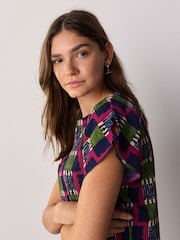 Pink Geo Print Flutter Sleeve Textured Smart Top - Image 5 of 8