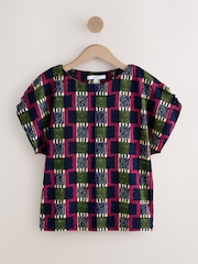 Pink Geo Print Flutter Sleeve Textured Smart Top - Image 6 of 8
