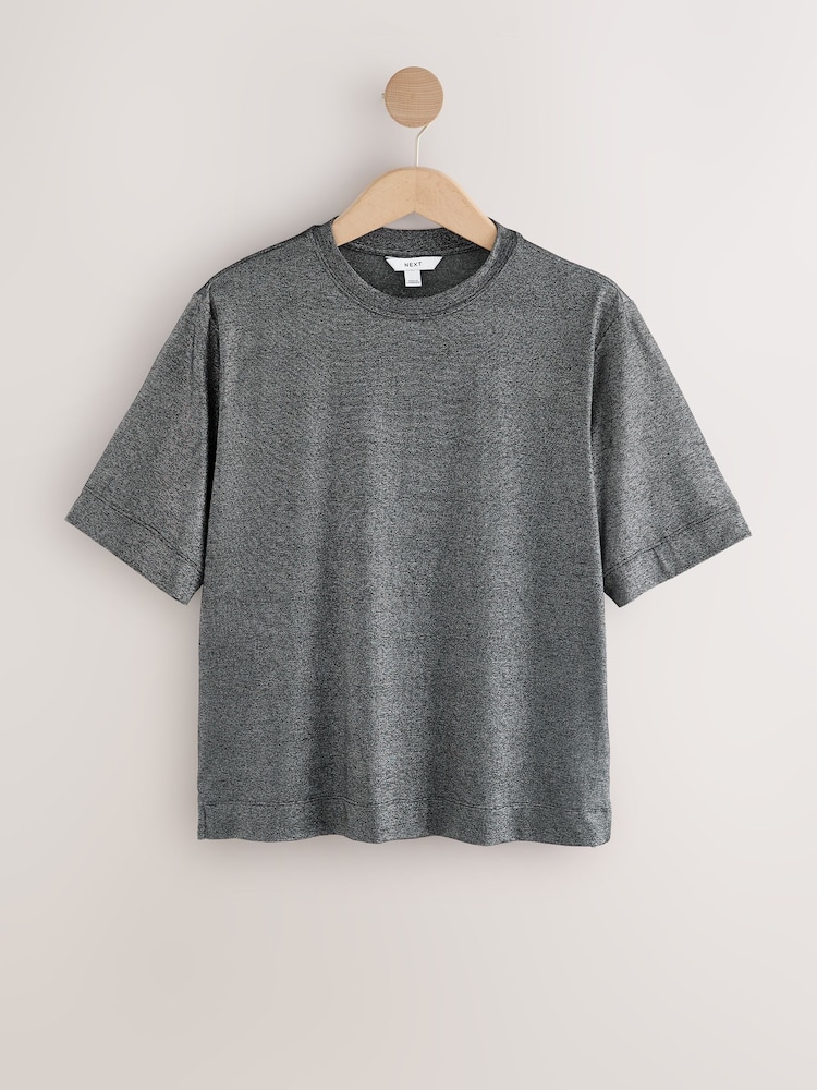 srebrna (barva); srebro - Short Sleeve Sparkle Boxy T-Shirt - Slika 1 iz 3