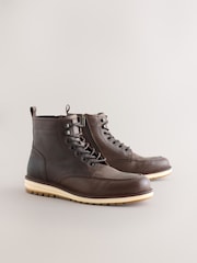 Brown Tall Leather Apron Toe Boots - Image 1 of 5
