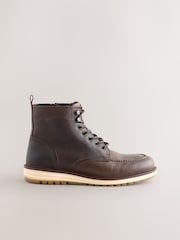 Brown Tall Leather Apron Toe Boots - Image 2 of 5