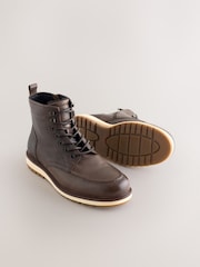 Brown Tall Leather Apron Toe Boots - Image 3 of 5