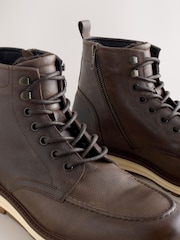 Brown Tall Leather Apron Toe Boots - Image 5 of 5