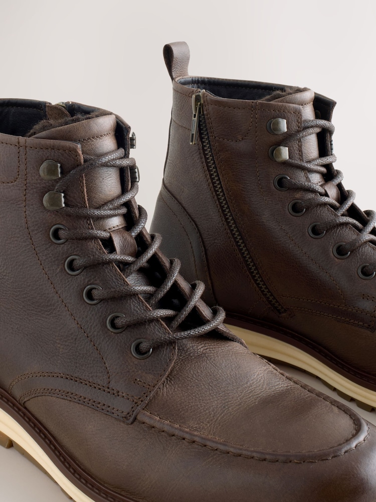 Brown Tall Leather Apron Toe Boots - Image 5 of 5