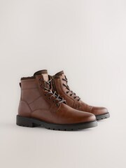 Tan Brown Leather Zip-Up Borg Lined Boots - Image 1 of 5