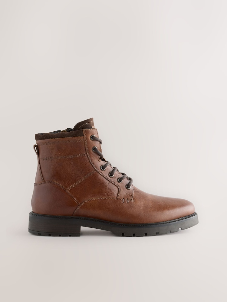 Tan Brown Leather Zip-Up Borg Lined Boots - Image 2 of 5