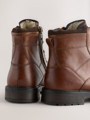 Tan Brown Leather Zip-Up Borg Lined Boots - Image 3 of 5