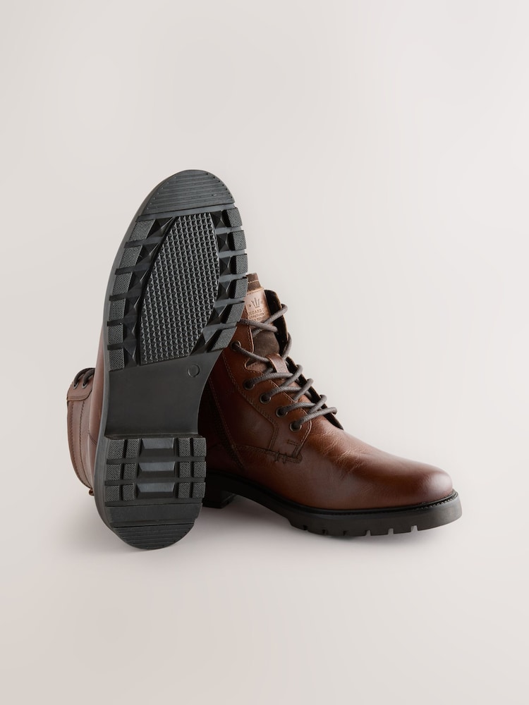 Tan Brown Leather Zip-Up Borg Lined Boots - Image 6 of 6