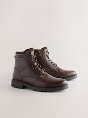 Brown Leather Zip-Up Borg Lined Boots - Image 1 of 5