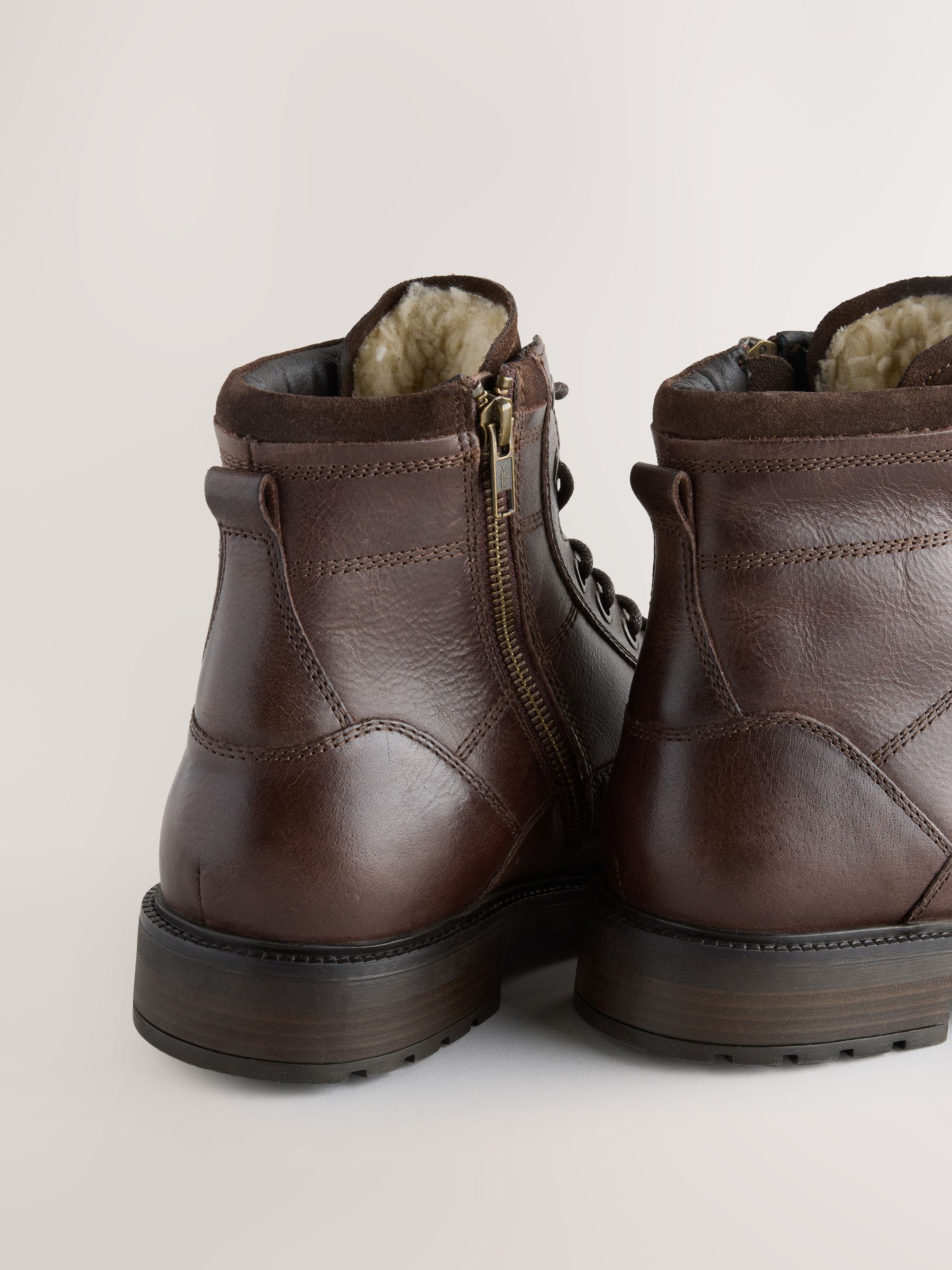 Buy Brown Leather Zip-Up Borg Lined Boots from Next USA
