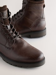 Brown Leather Zip-Up Borg Lined Boots - Image 4 of 5