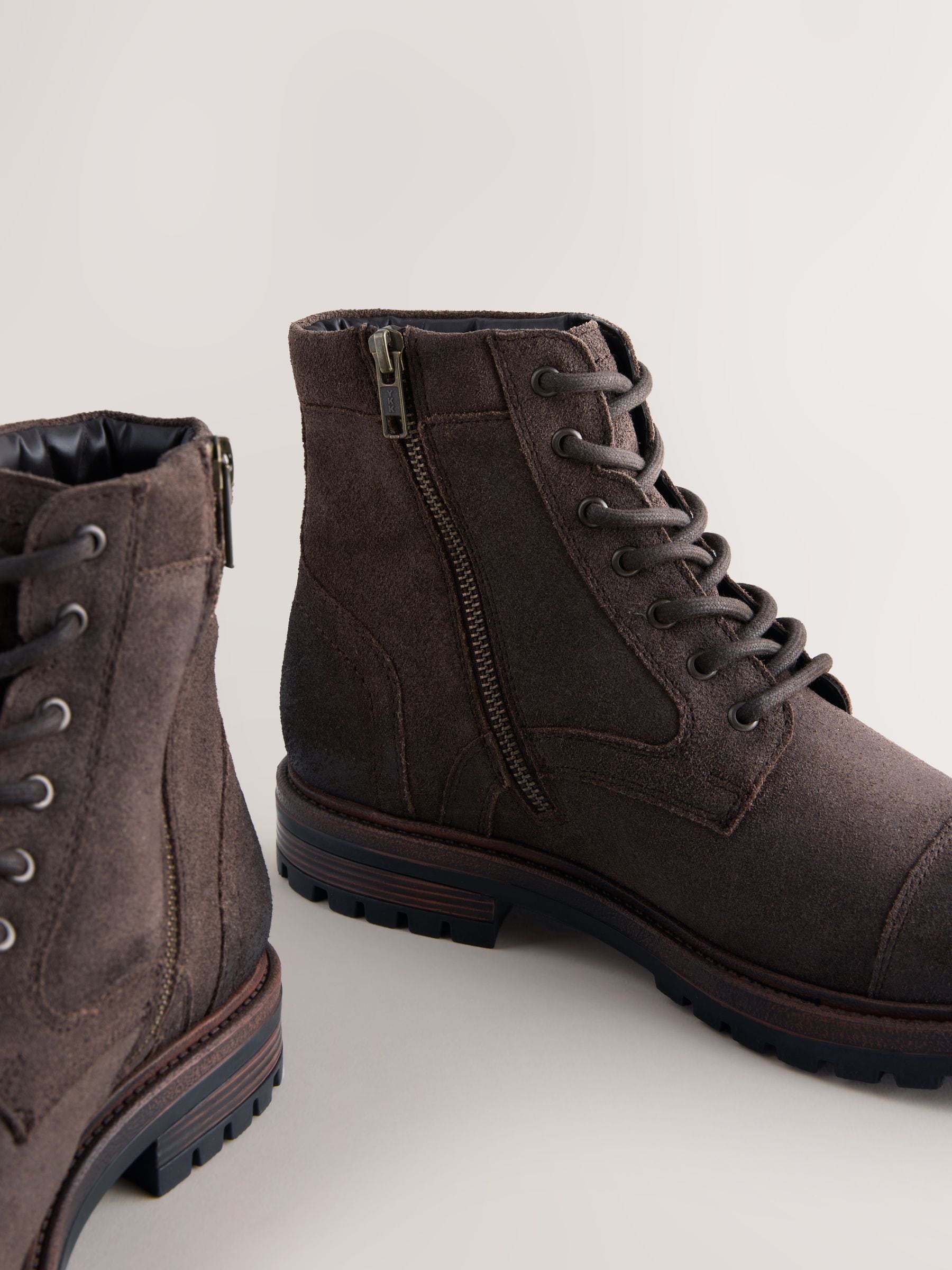 Buy Dark Brown Leather Toe Cap Zip-Up Boots from Next USA