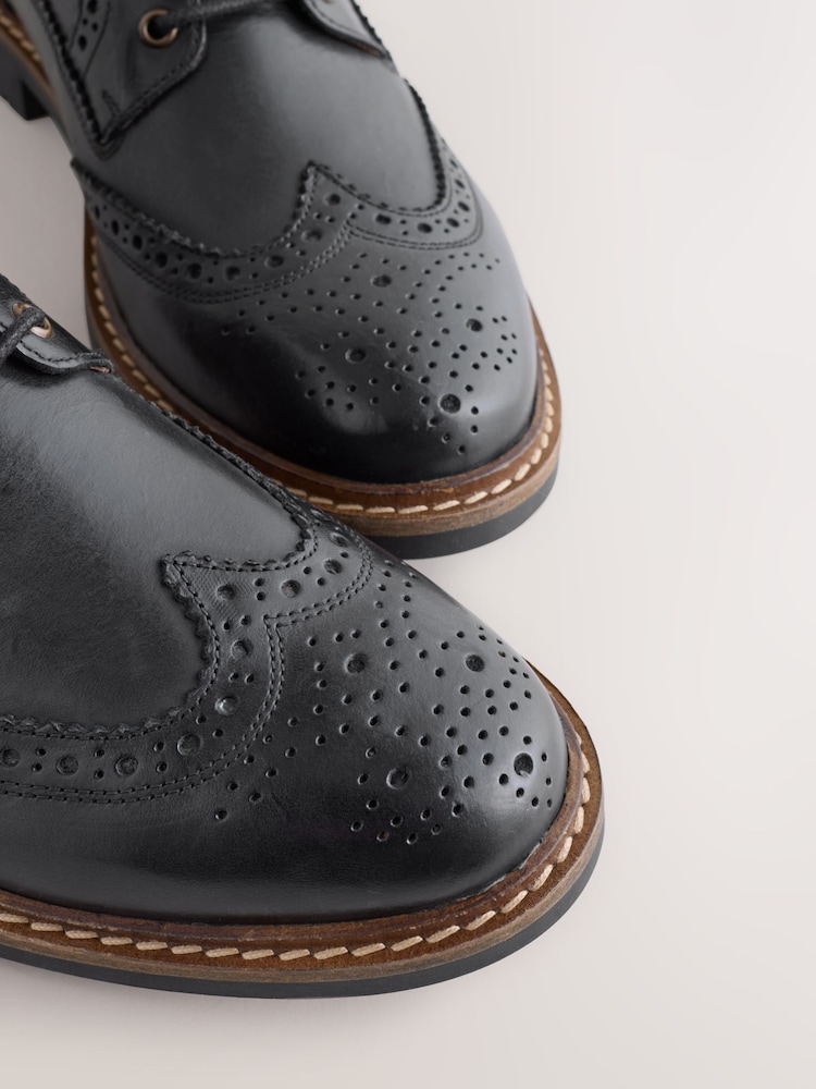 Black Leather Brogue Boots - Image 7 of 7