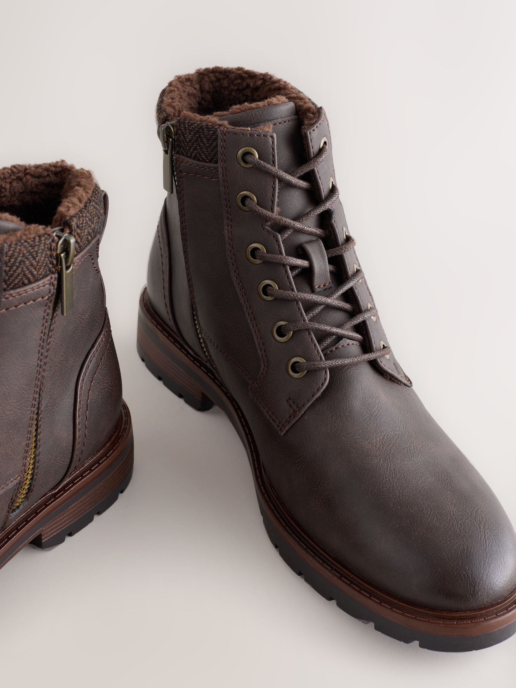 Buy Brown Tall Borg Lined Zip-Up Boots from Next USA