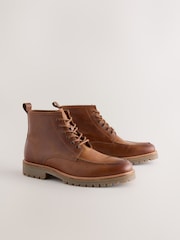Tan Brown Tall Apron Toe Leather Boots - Image 1 of 5