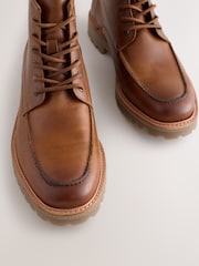 Tan Brown Tall Apron Toe Leather Boots - Image 3 of 5