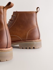 Tan Brown Tall Apron Toe Leather Boots - Image 4 of 5