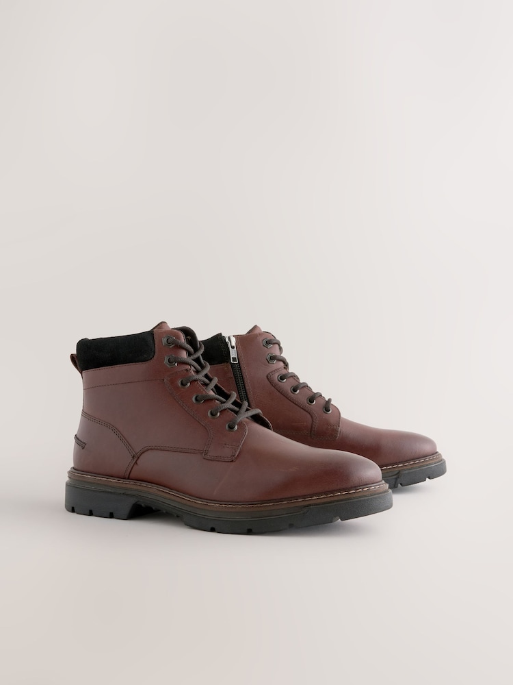 Brown Tall Leather Zip-Up Boots - Image 1 of 5 Brown Tall Leather Zip-Up Boots - Image 1 of 5