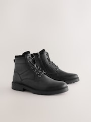 Black Leather Zip-Up Borg Lined Boots - Image 1 of 5