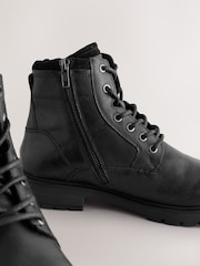 Black Leather Zip-Up Borg Lined Boots - Image 3 of 5