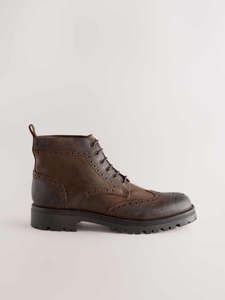 Brown Tall Chunky Lace-Up Brogue Boots - Image 2 of 5