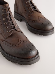 Brown Tall Chunky Lace-Up Brogue Boots - Image 3 of 5