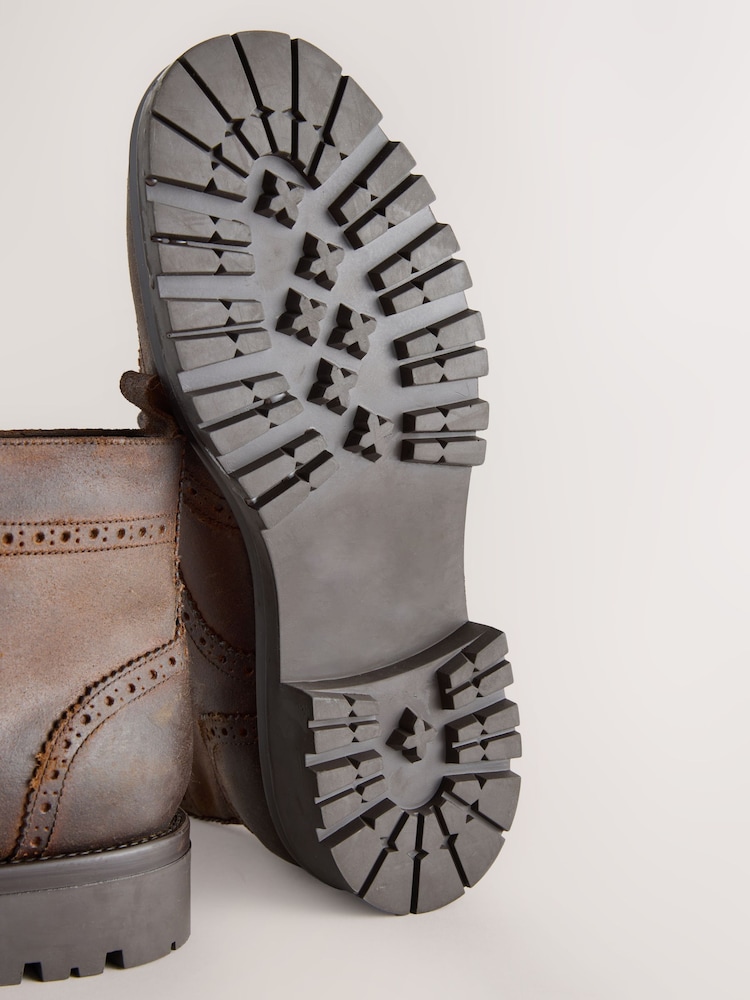 Brown Tall Chunky Lace-Up Brogue Boots - Image 5 of 5