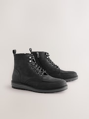 Black Tall Leather Apron Toe Boots - Image 1 of 5