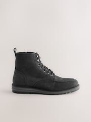 Black Tall Leather Apron Toe Boots - Image 2 of 5