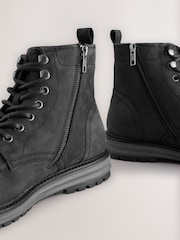 Black Tall Leather Apron Toe Boots - Image 3 of 5