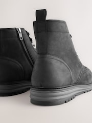 Black Tall Leather Apron Toe Boots - Image 4 of 5