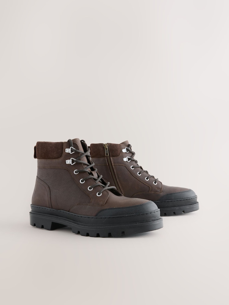 Brown Tall Cleated Leather Boots - Image 1 of 5