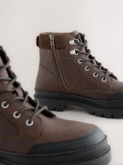 Brown Tall Cleated Leather Boots - Image 4 of 5
