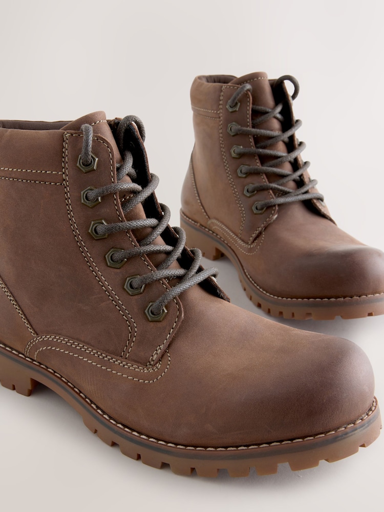Brown Tall Rugged Leather Boots - Image 5 of 5
