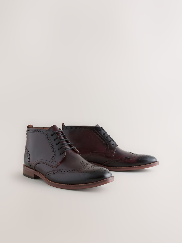 Burgundy Red Smart Brogue Leather Boots - Image 1 of 5