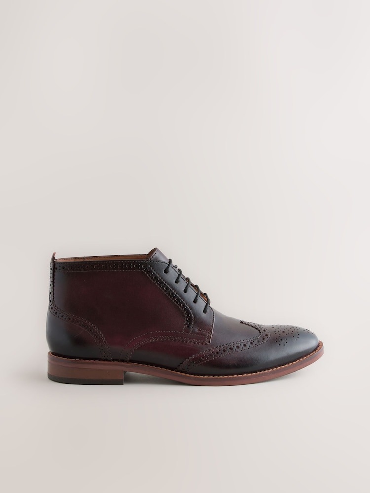 Burgundy Red Smart Brogue Leather Boots - Image 2 of 5