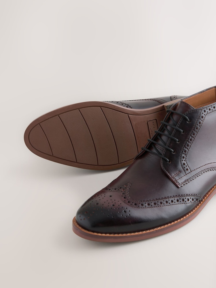 Burgundy Red Smart Brogue Leather Boots - Image 5 of 5