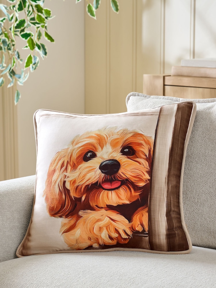 Natural 43 x 43cm Printed Charlie Cockapoo Piped Cushion - Image 1 of 5 Natural 43 x 43cm Printed Charlie Cockapoo Piped Cushion - Image 1 of 5
