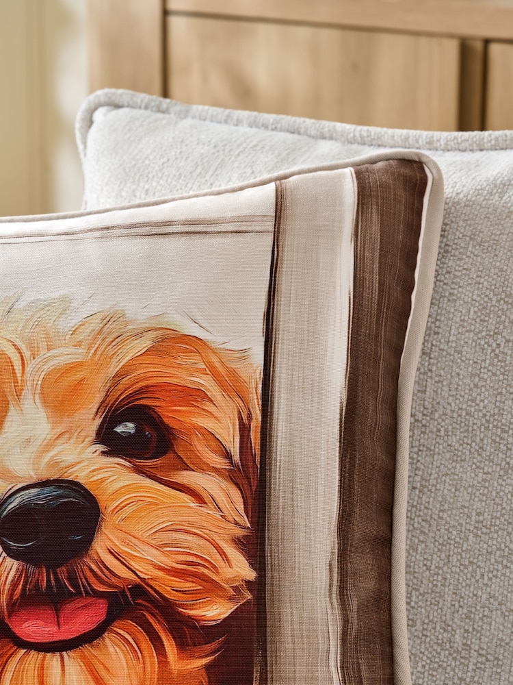 Natural 43 x 43cm Printed Charlie Cockapoo Piped Cushion - Image 2 of 5
