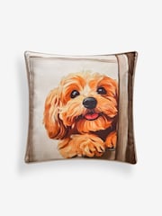 Natural 43 x 43cm Printed Charlie Cockapoo Piped Cushion - Image 3 of 5