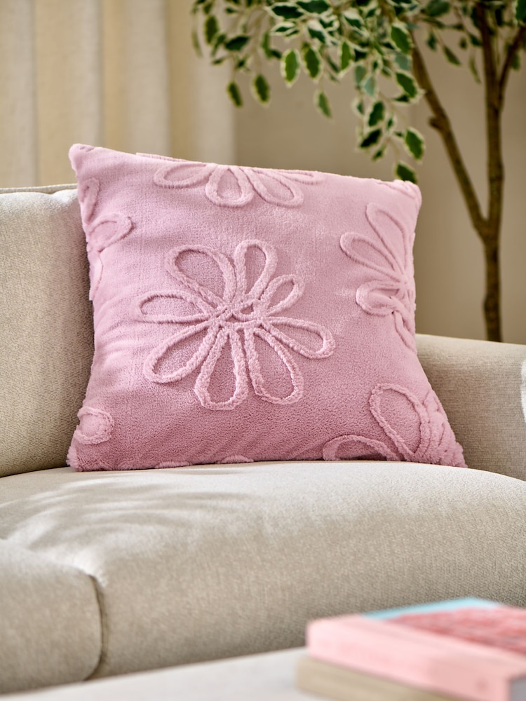 Blush Pink 50 x 50cm Cut Faux Fur Daisy Cushion - Image 1 of 5