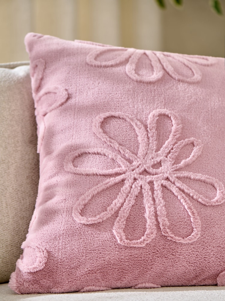 Blush Pink 50 x 50cm Cut Faux Fur Daisy Cushion - Image 2 of 5